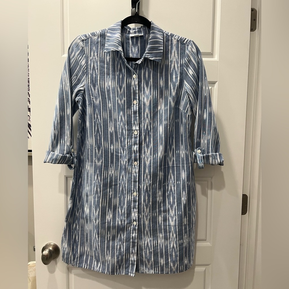 JJill - Pure Jill Blue and White Patterned Buttoned Tunic
